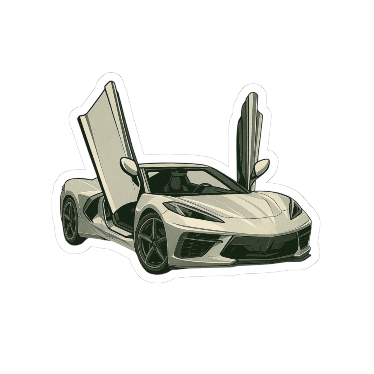 Silver Sports Car Kiss-Cut Sticker