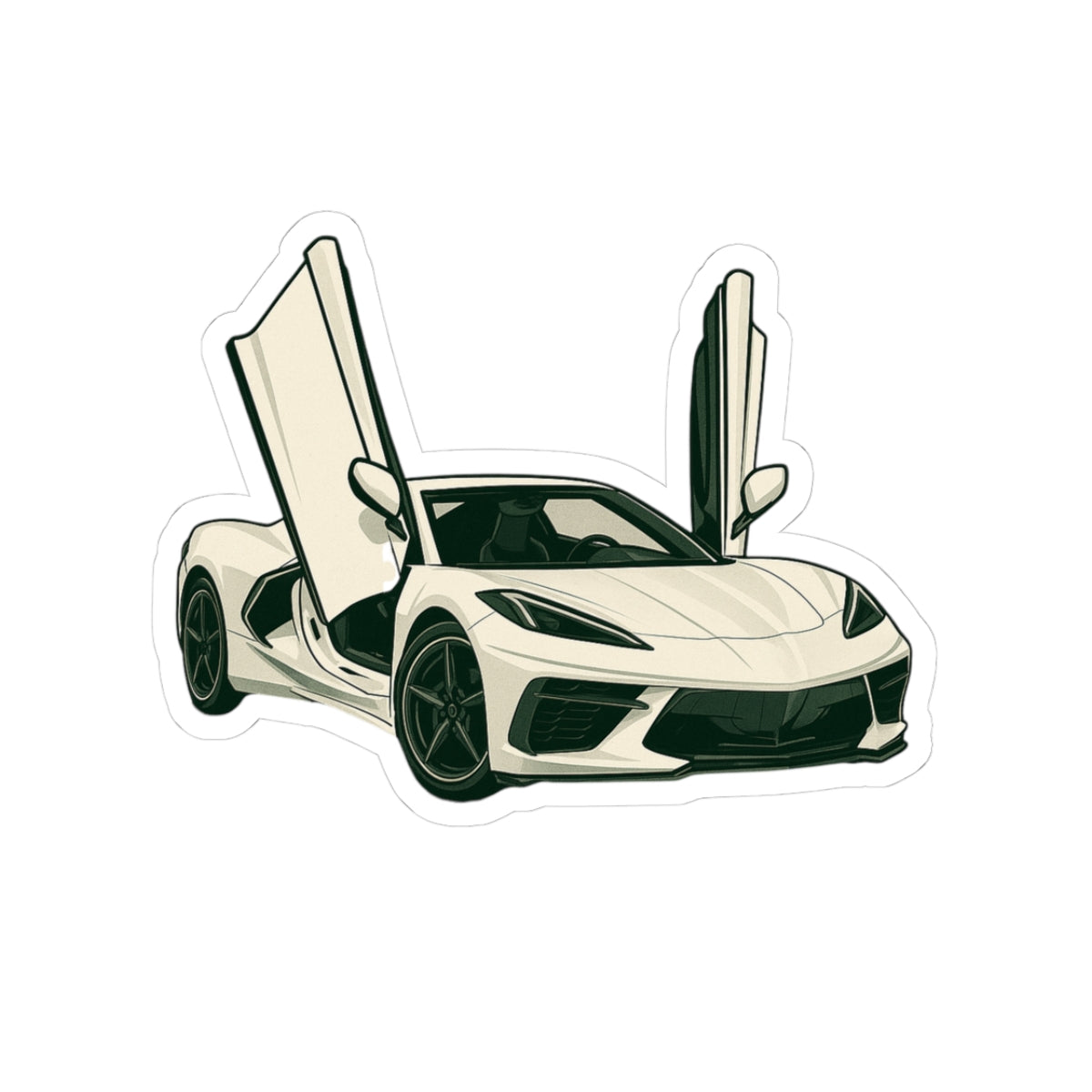 White Sports Car Kiss-Cut Sticker