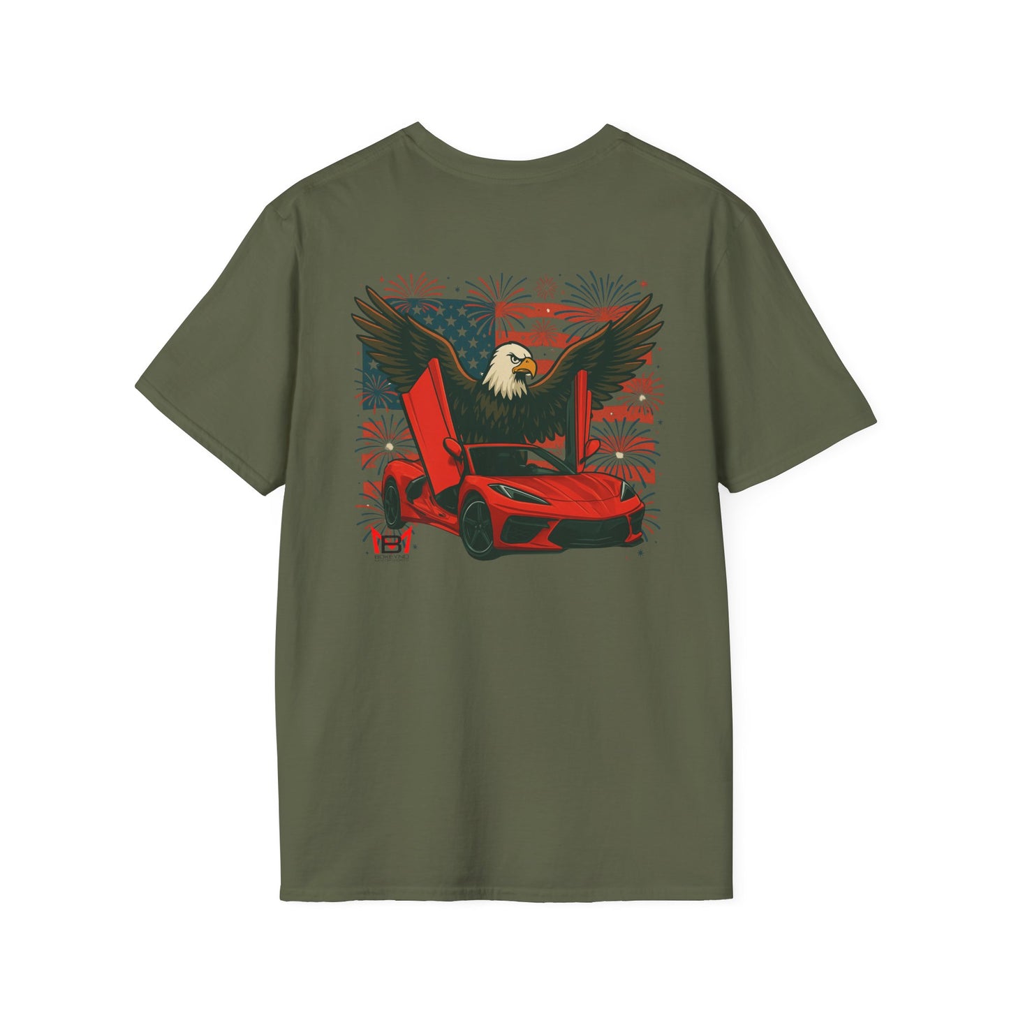 Red Corvette C8 American Patriotic Eagle T-Shirt