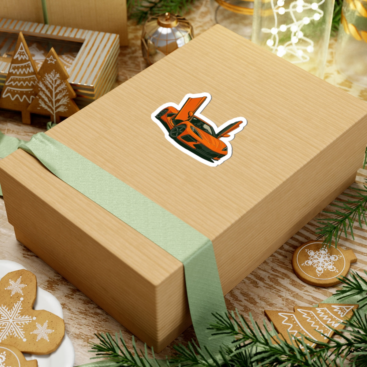 Orange Sports Car Kiss-Cut Sticker