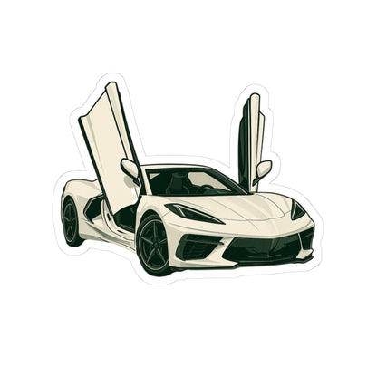 White Sports Car Kiss-Cut Sticker