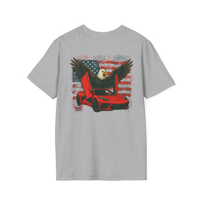 Red Corvette C8 American Patriotic Eagle T-Shirt