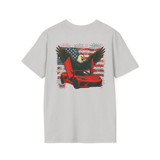 Red Corvette C8 American Patriotic Eagle T-Shirt